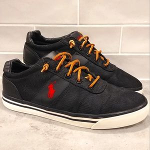 Polo Ralph Lauren Men's SZ 7 Hanford NE Sneakers. Black Leather & Canvas Shoes.